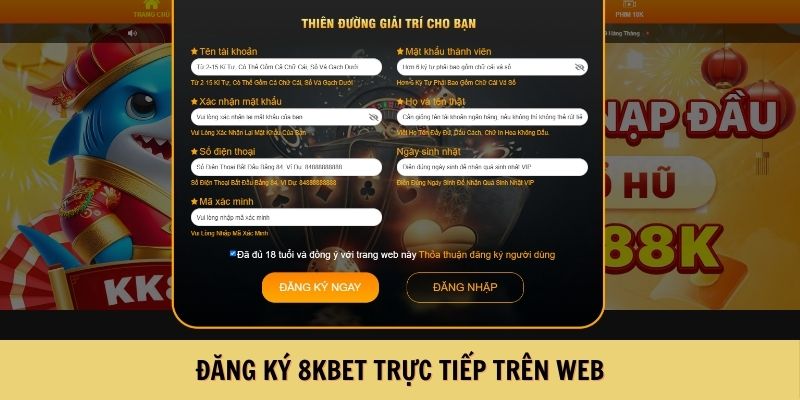 Đăng ký 8KBET trực tiếp trên web