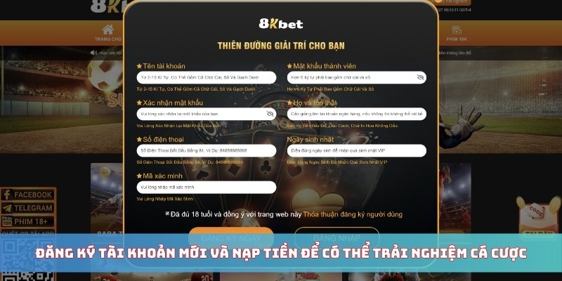 Đăng ký tài khoản mới và nạp tiền để có thể trải nghiệm cá cược
